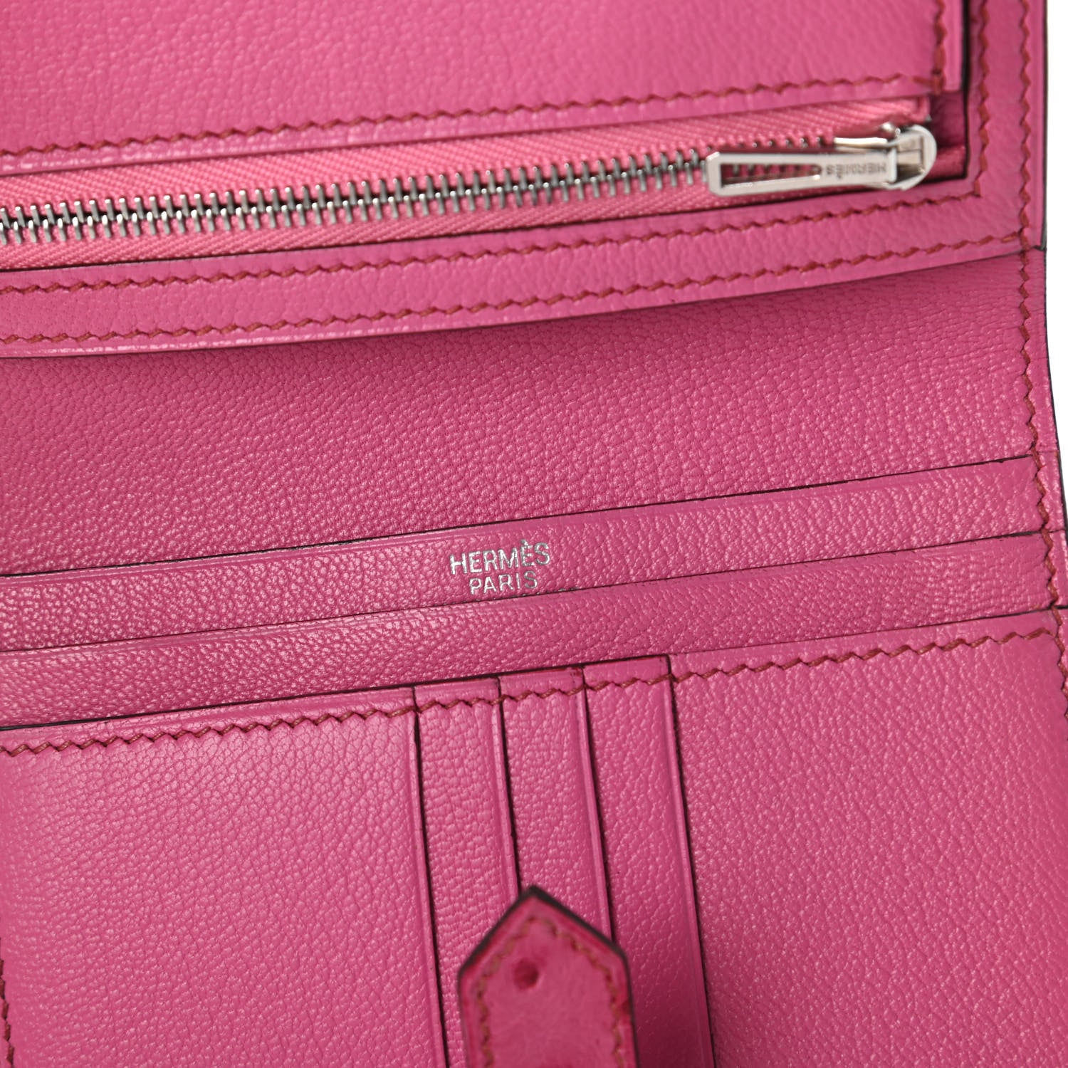 Hermes Ostrich Bearn Compact Wallet Fuchsia 8 of 10