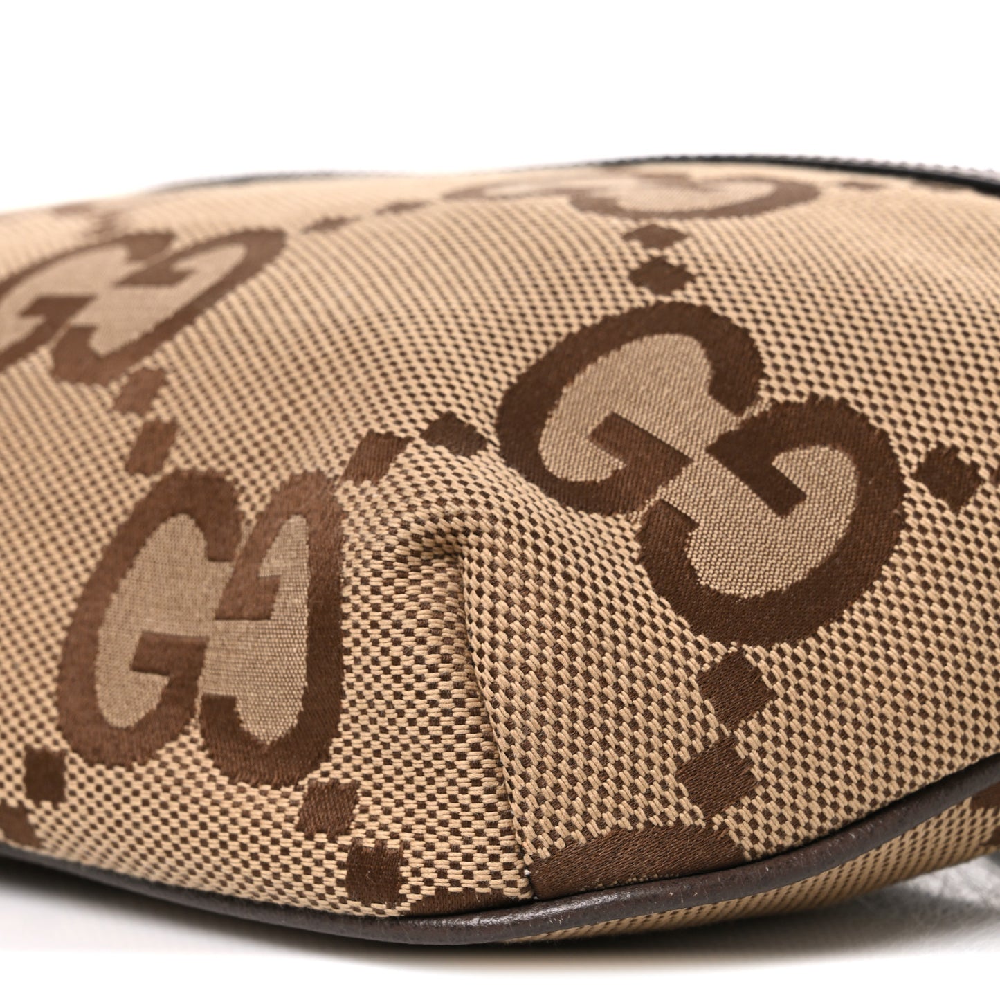 Monogram Jumbo GG Textured Dollar Calfskin Web Belt Bag Camel Ebony New Acero