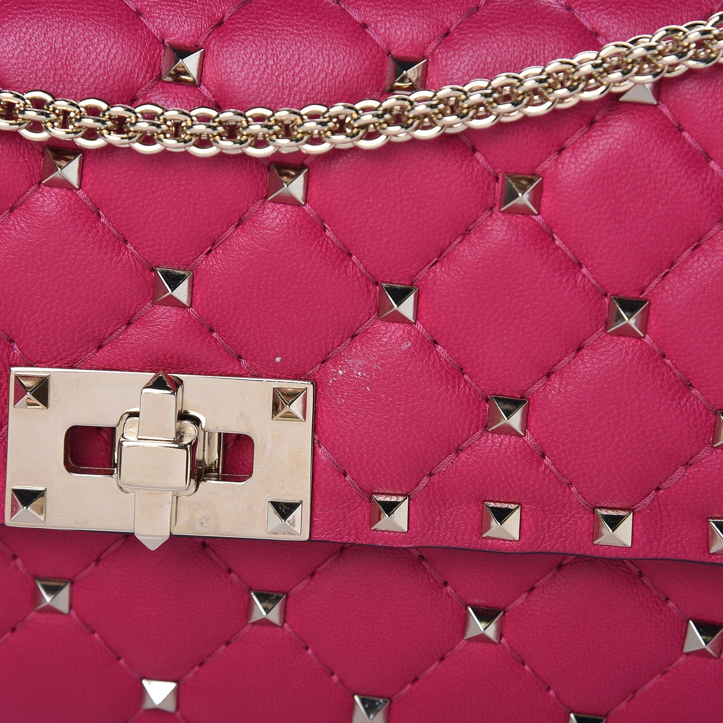 Nappa Rockstud Spike Wallet on Chain Disco Pink