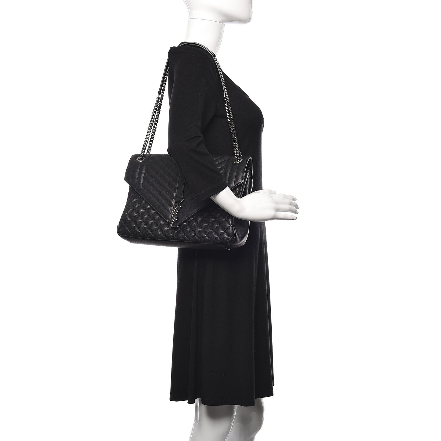 Calfskin Mixed Matelasse Triquilt Large Monogram Satchel Black