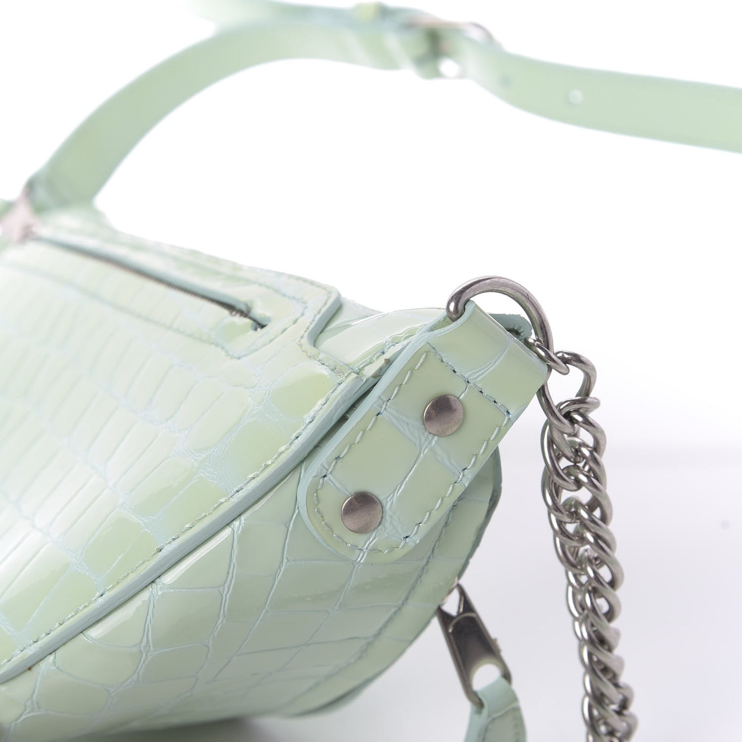 Shiny Calfskin Crocodile Embossed XXS Souvenir Belt Bag Green