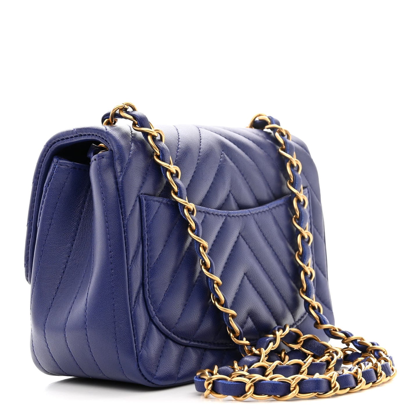 Lambskin Chevron Quilted Mini Square Flap Blue