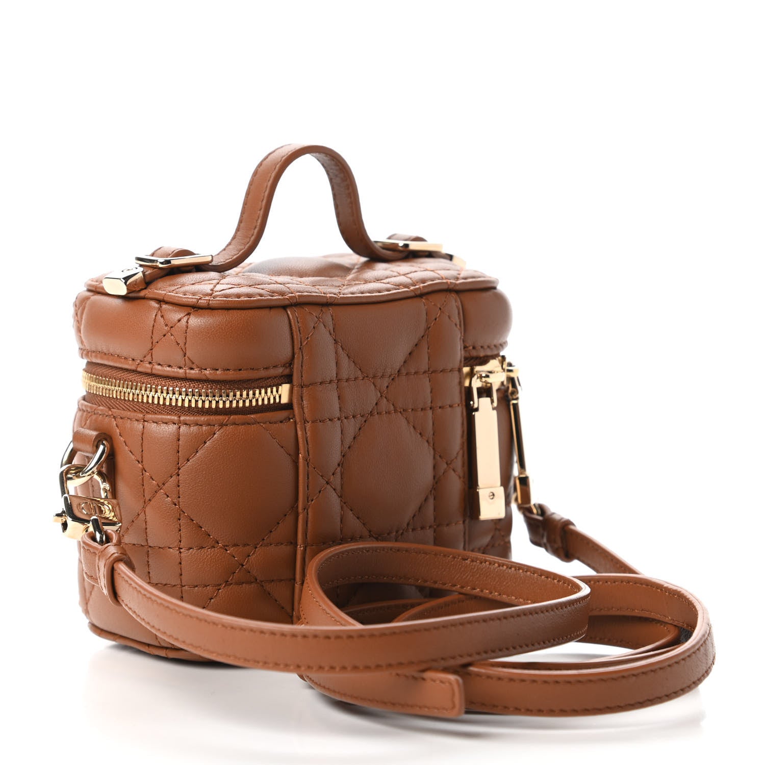 Christian Dior Lambskin Cannage Micro Lady Dior Vanity Case Cognac 3 of 11