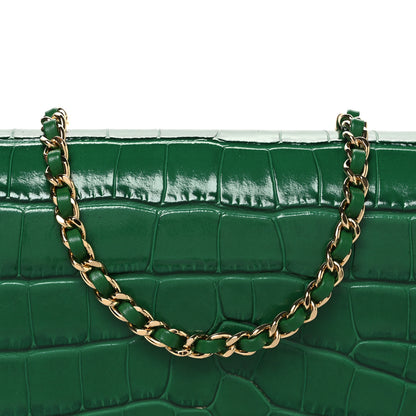 Chanel Calfskin Crocodile Embossed Turn Around Clutch With Chain Green 8 of 11