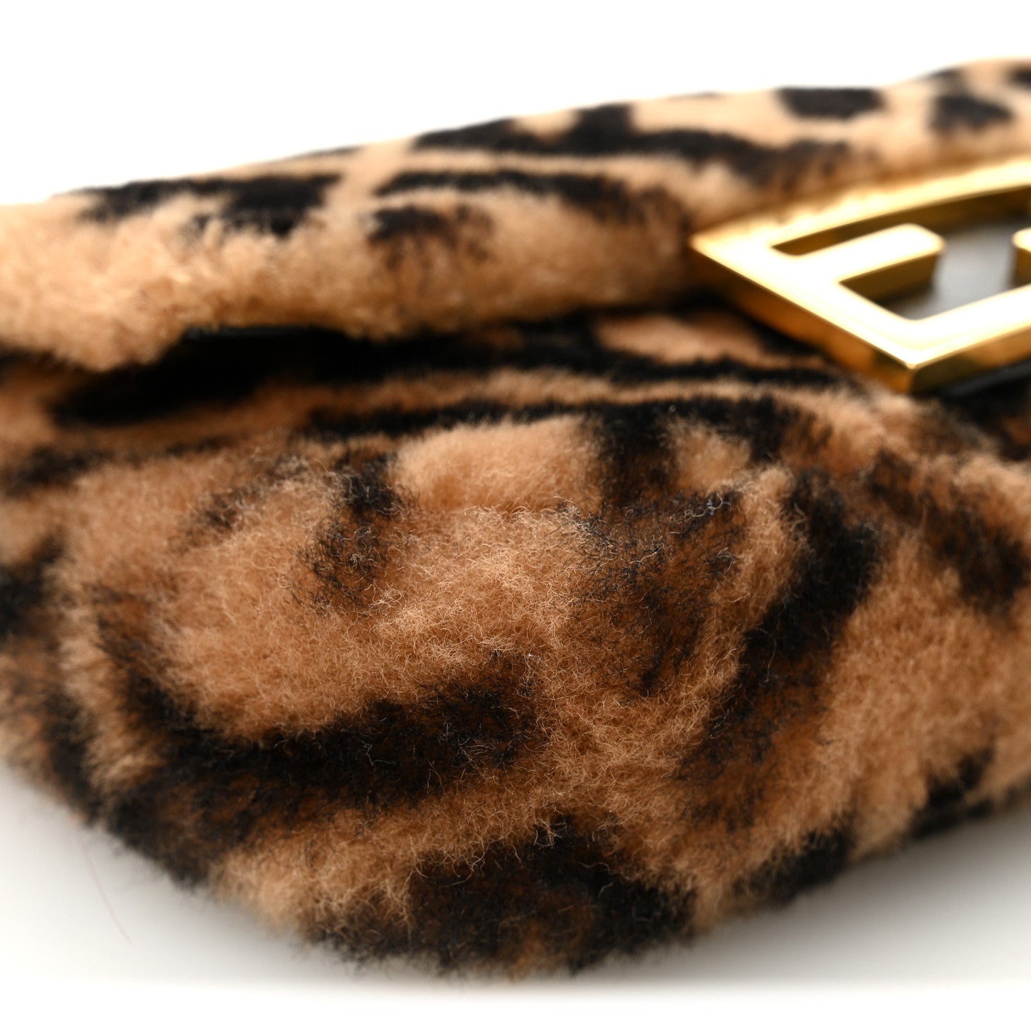 Fendi Shearling Vitello Dolce Macro FF 1974 Mini Baguette Tobacco Black 9 of 10