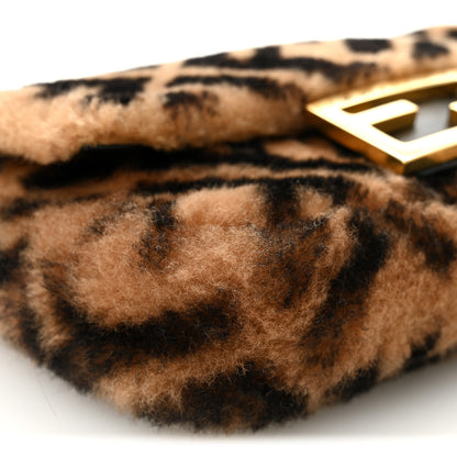 Fendi Shearling Vitello Dolce Macro FF 1974 Mini Baguette Tobacco Black 9 of 10