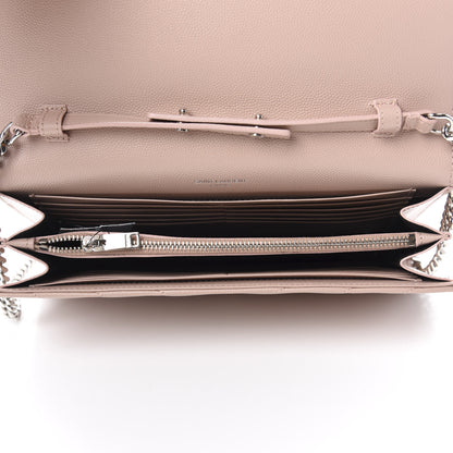 Saint Laurent Grain De Poudre Matelasse Chevron Monogram Chain Wallet Pale Pink 5 of 9