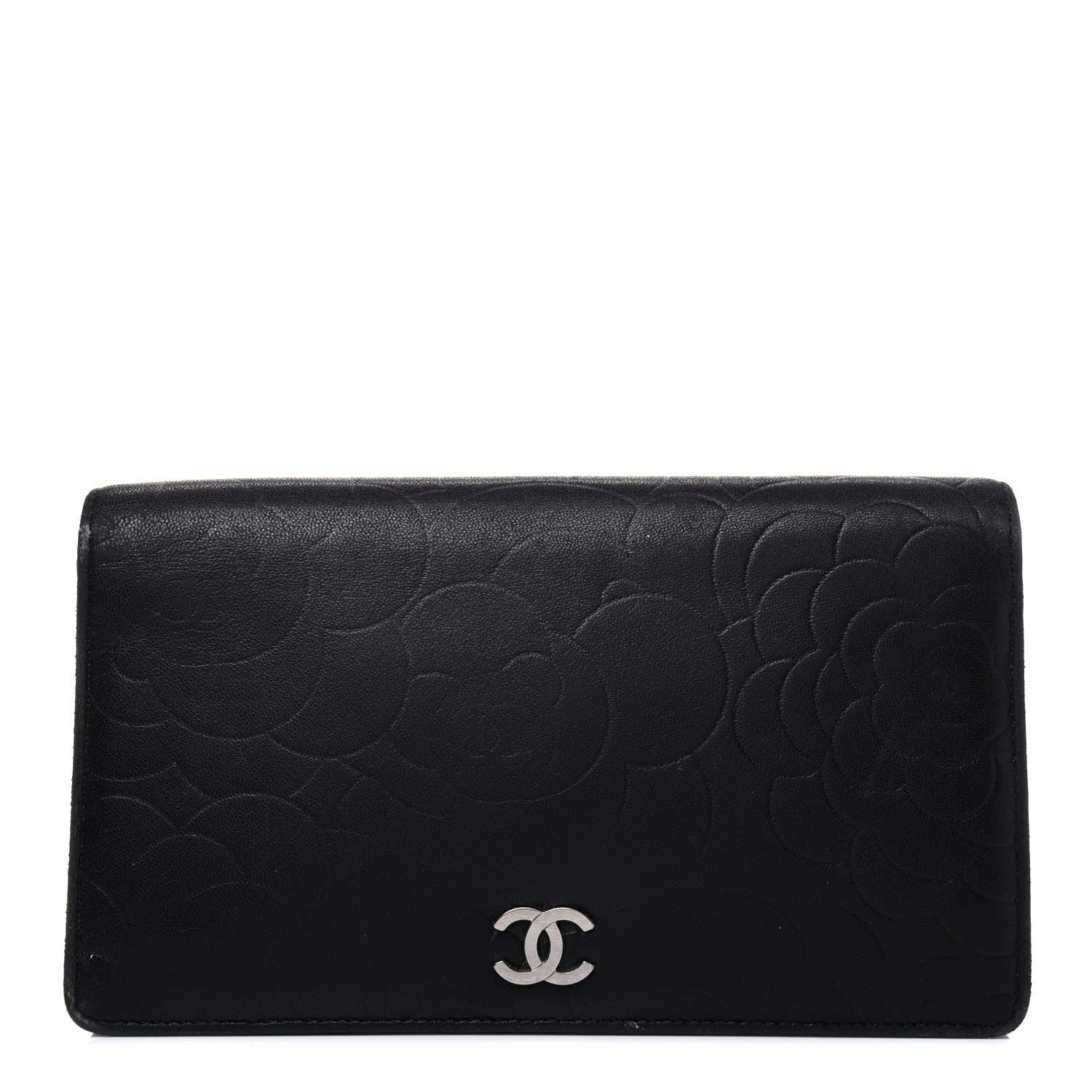 Chanel Lambskin Camellia Embossed Yen Wallet Black 1 of 26