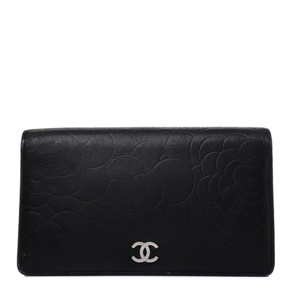 Chanel Lambskin Camellia Embossed Yen Wallet Black 1 of 26