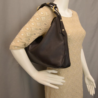 Gucci Leather Medium Horsebit Chain Hobo Black 2 of 7