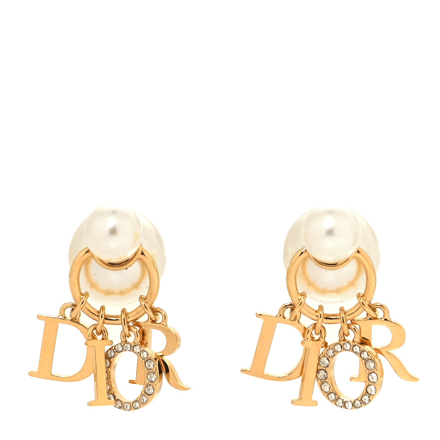 Metal Pearl Crystal Tribales Earrings Gold White