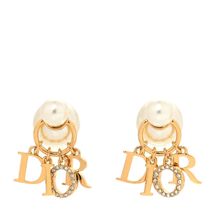 Christian Dior Metal Pearl Crystal Tribales Earrings Gold White 1 of 4