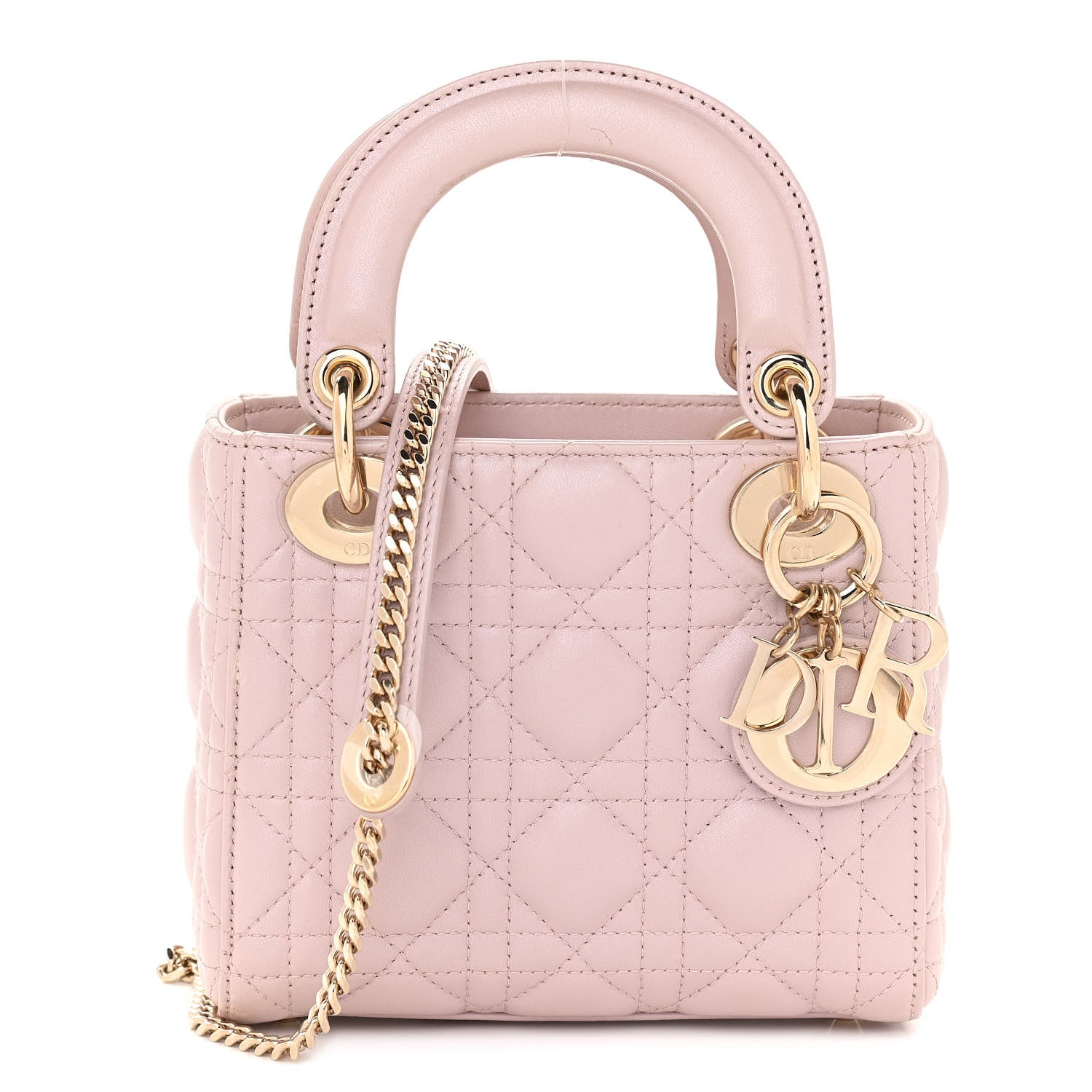 Christian Dior Metallic Lambskin Cannage Mini Lady Dior Lotus 1 of 15