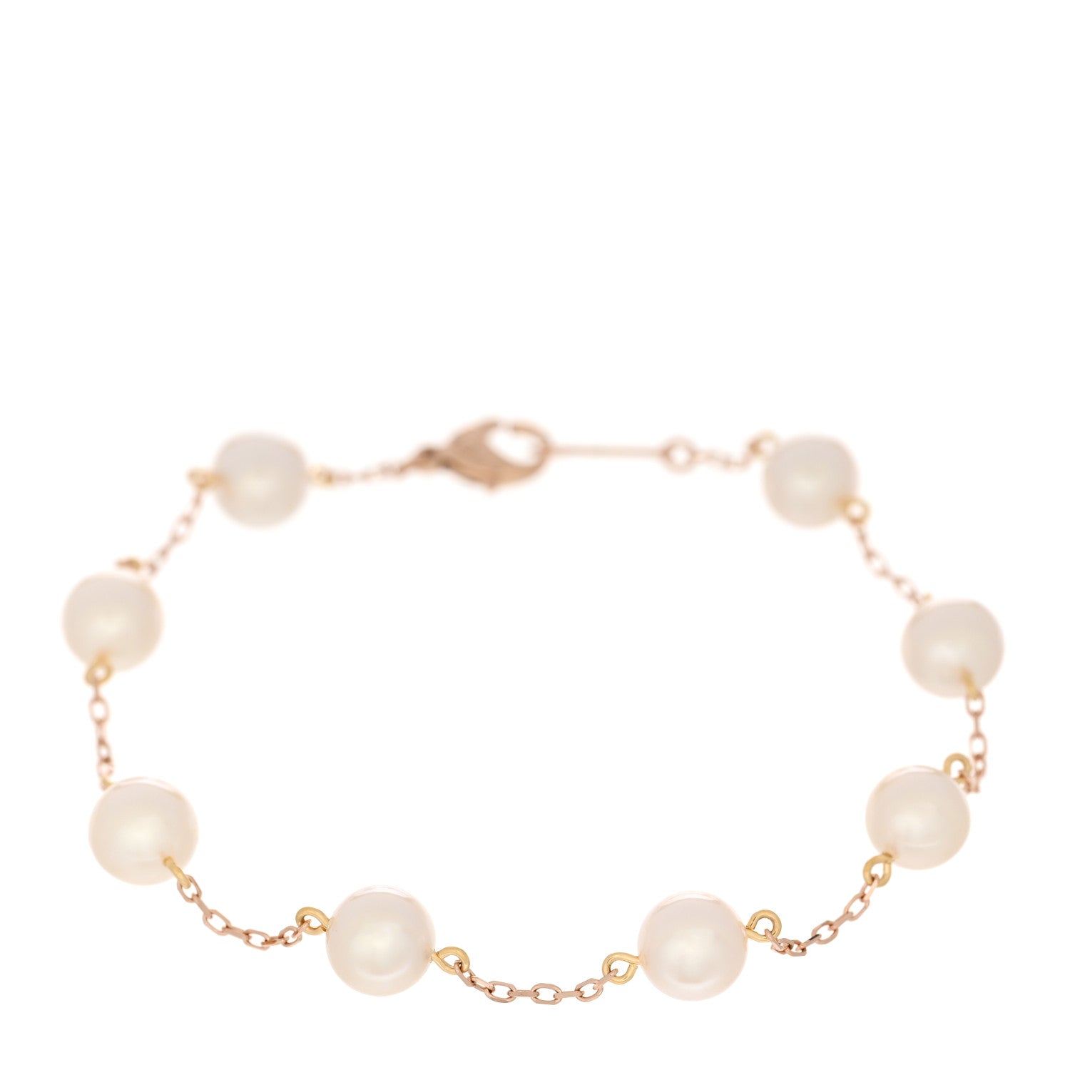 Mikimoto 18K Rose Yellow Gold Akoya Pearl 6-6.5mm Station Bracelet 1 of 4