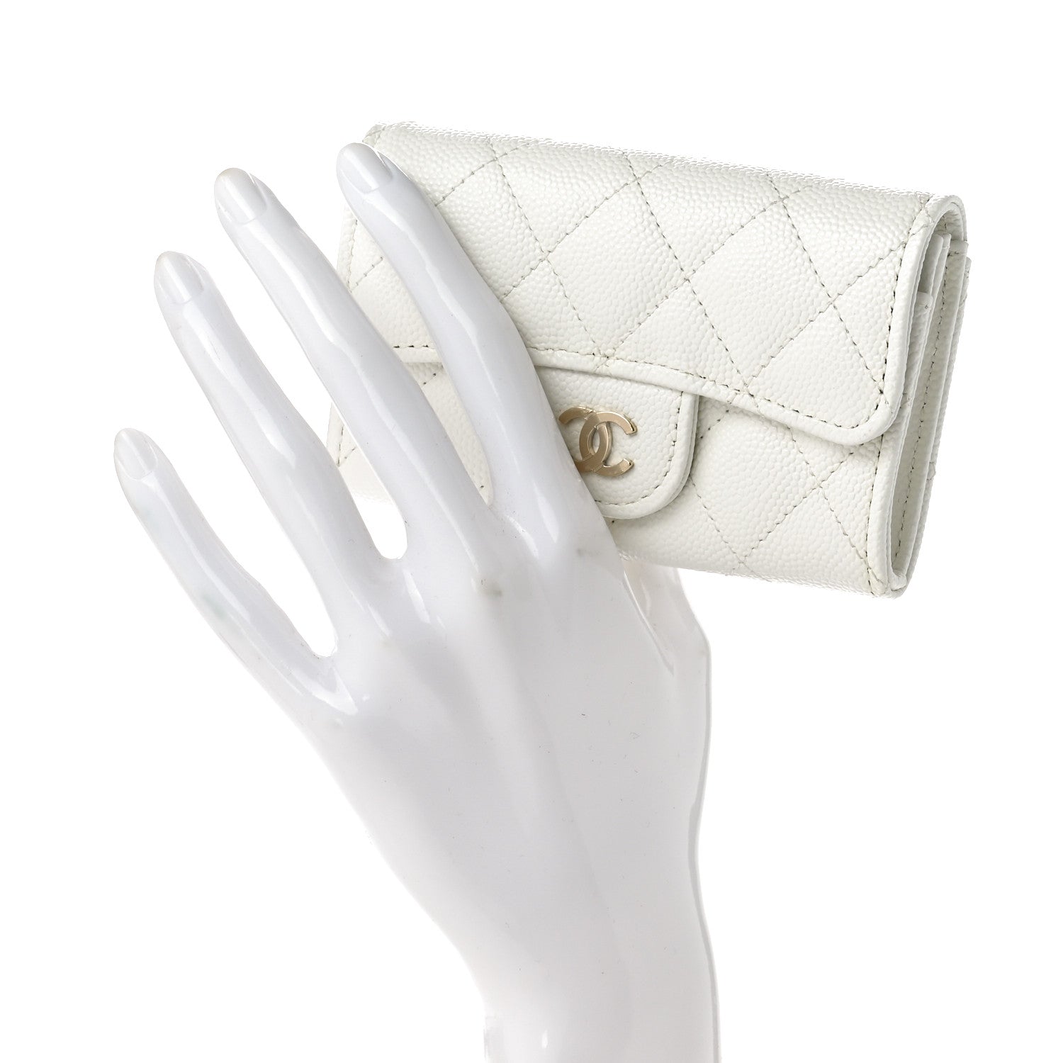 Chanel Caviar Quilted Flap Card Holder Wallet White 2 of 8
