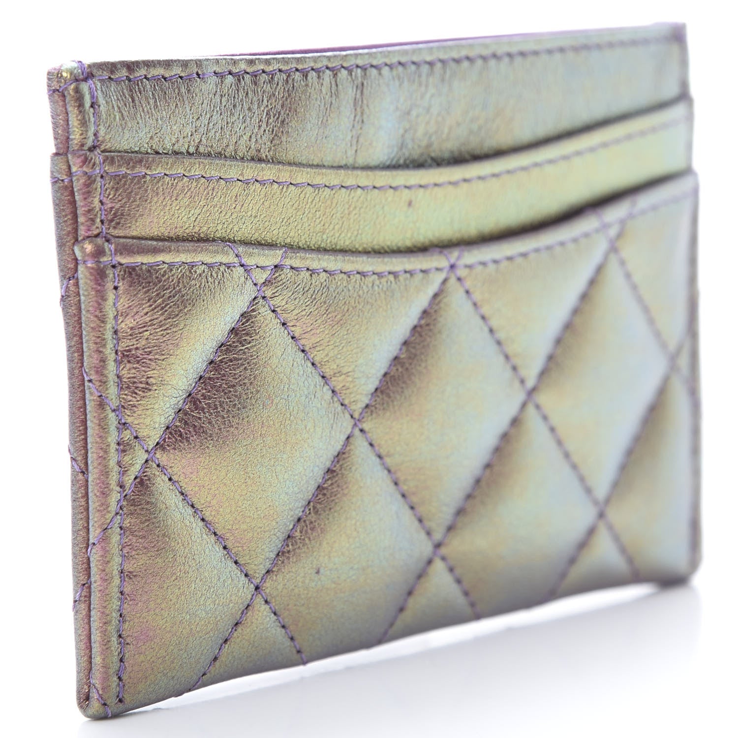 Chanel Iridescent Lambskin Quilted Card Holder Purple 3 of 8