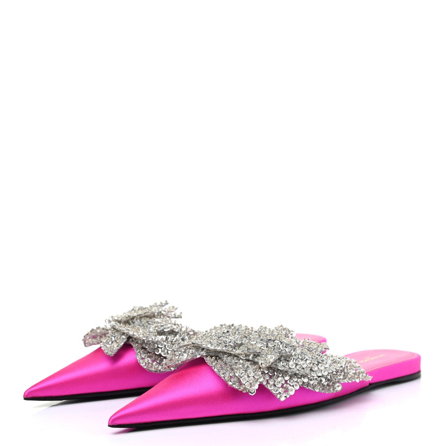 Satin Sequin Embellished Slash Slippers 37 Fuchsia