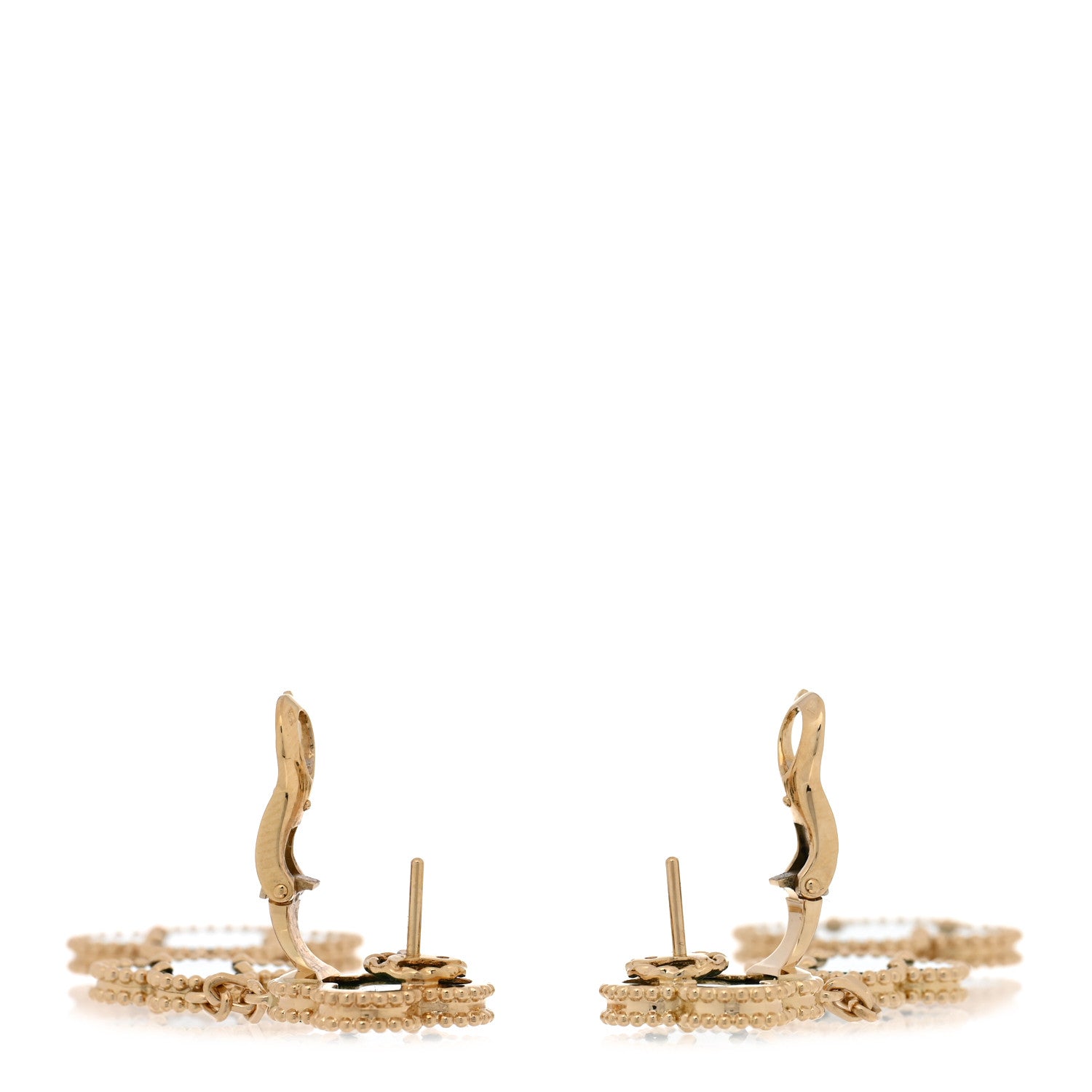 Van Cleef & Arpels 18K Yellow Gold Malachite 3 Motifs Magic Alhambra Earrings 3 of 4