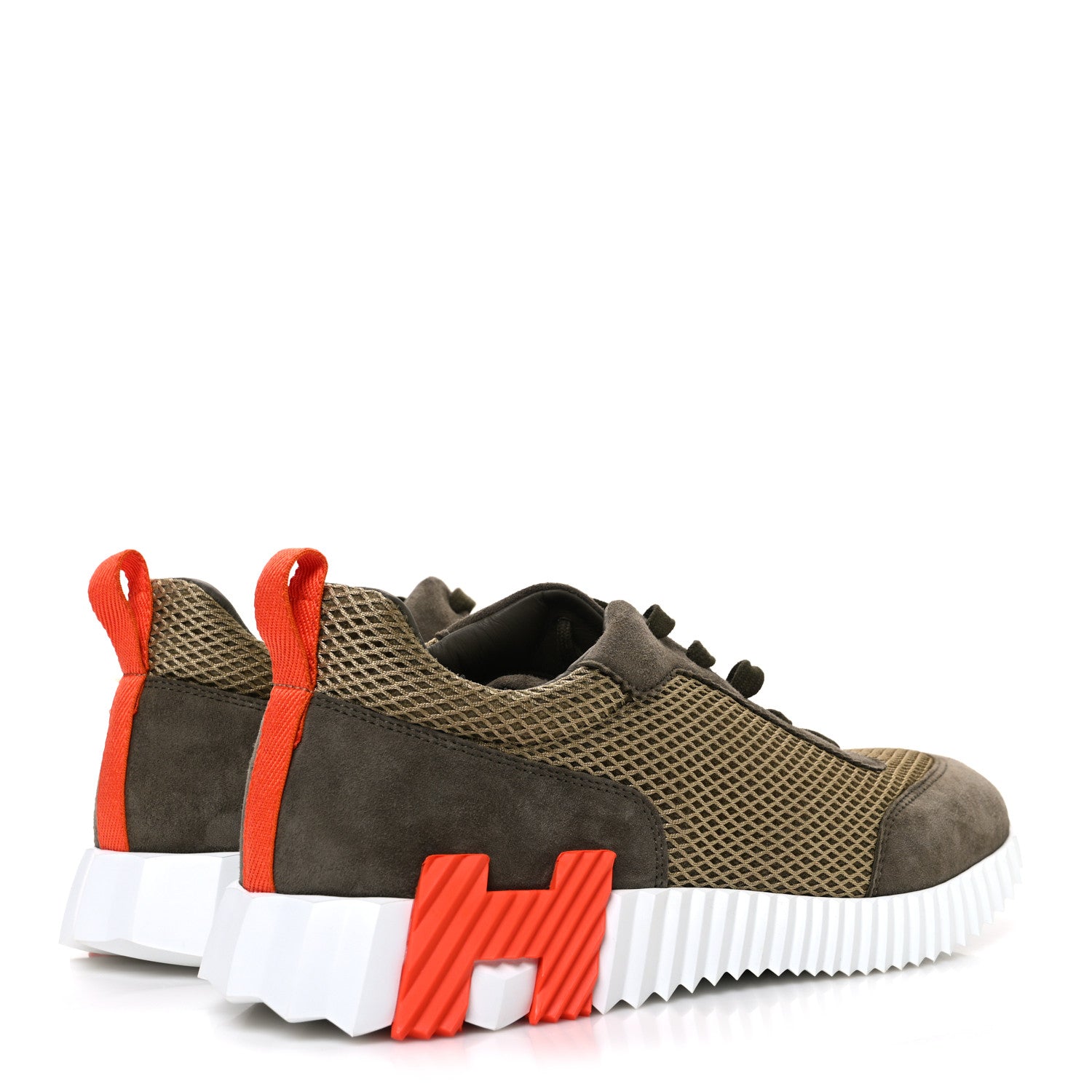 Hermes Air Mesh Suede Goatskin Mens Bouncing Sneakers 42 Vert