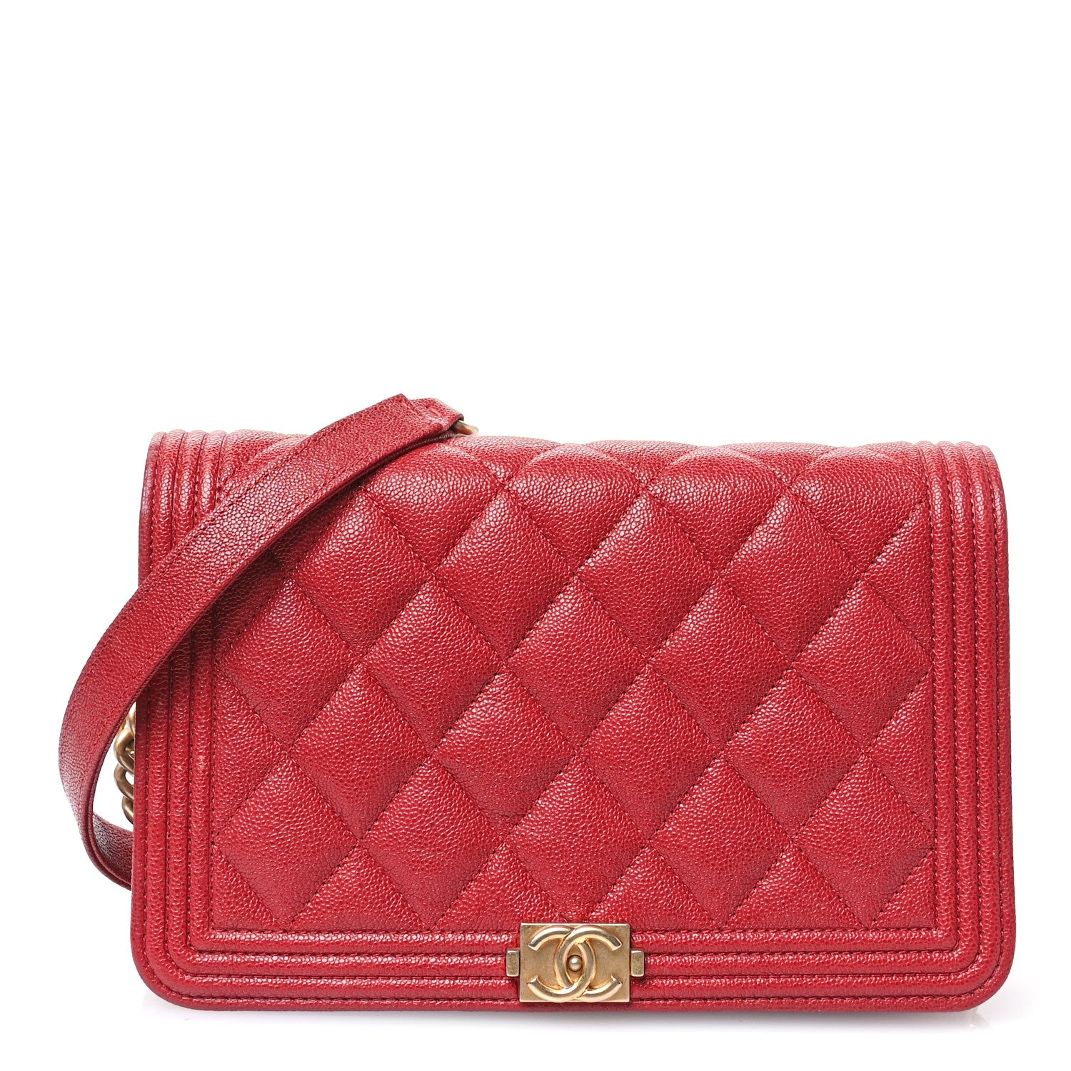 Chanel Caviar Quilted Boy Wallet On Chain WOC Red 1 of 11