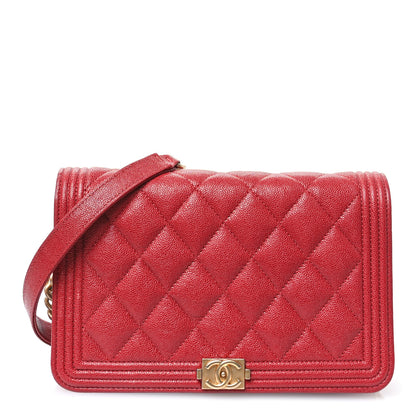 Chanel Caviar Quilted Boy Wallet On Chain WOC Red 1 of 11