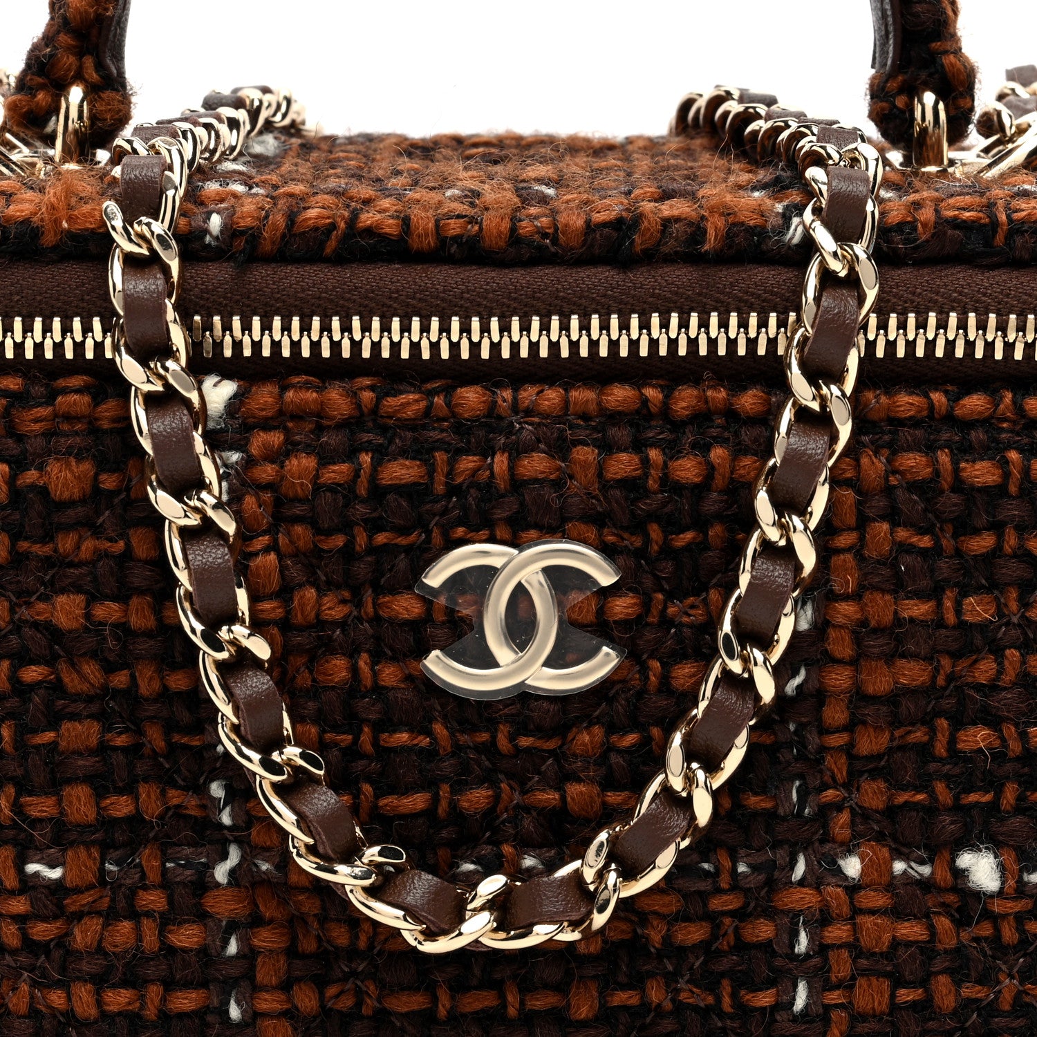 Chanel Tweed Small Top Handle Vanity Case With Chain Brown Multicolor 9 of 11