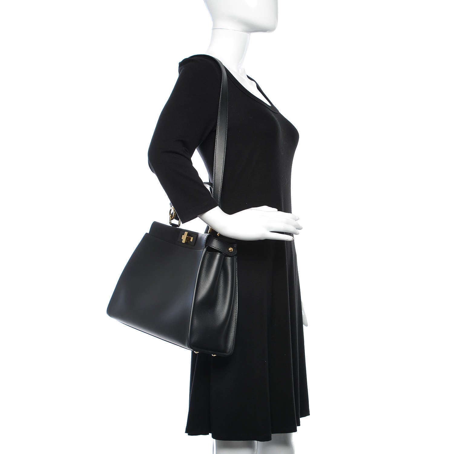 Fendi Vitello Seta Shiny Nappa Medium Peekaboo Iconic Satchel Black 2 of 12