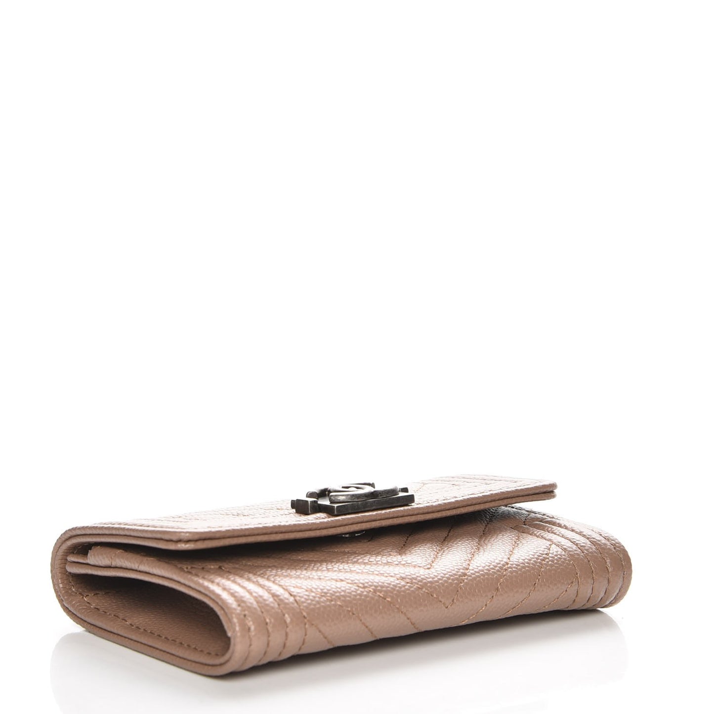 Caviar Chevron Quilted Boy Card Holder Wallet Dark Beige