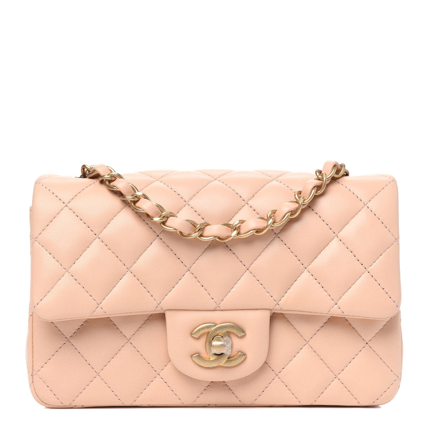 Lambskin Quilted Mini Rectangular Flap Beige