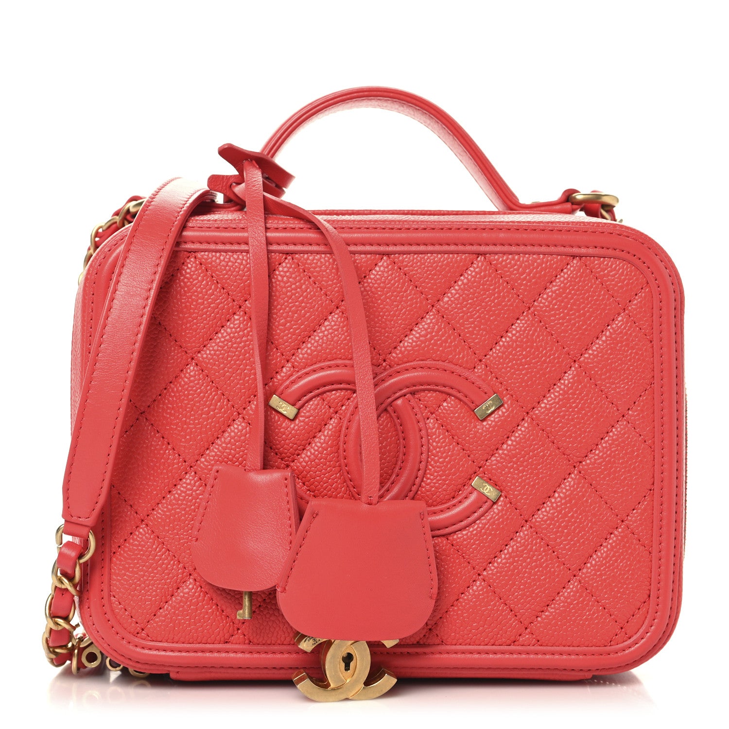 Chanel Caviar Quilted Medium CC Filigree Vanity Case Red 1 of 11