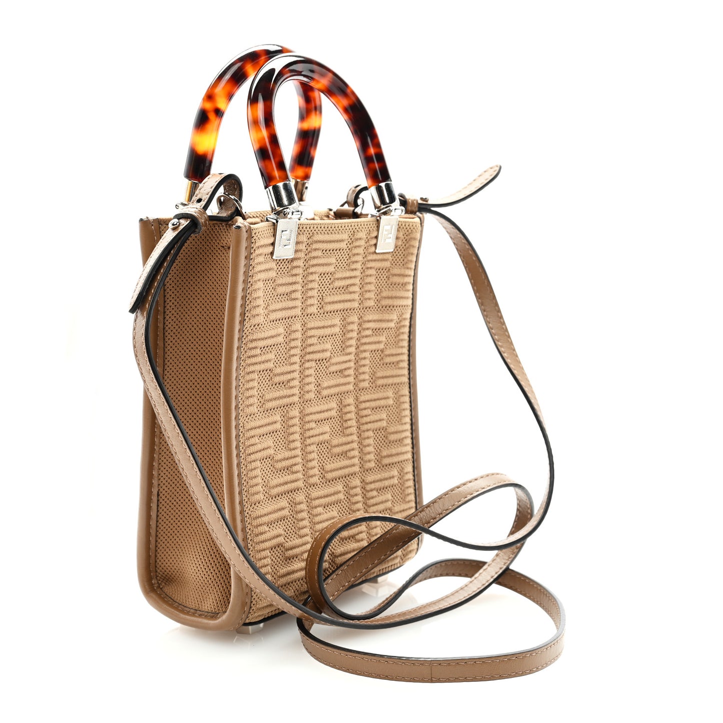 Technical Fabric Vitello Ceylon Plexiglass FF Mini Fendi Sunshine Shopper Tote Sand