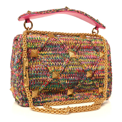Valentino Garavani Wool Woven Large Roman Stud Shoulder Bag Multicolor Feminine Pink 3 of 8