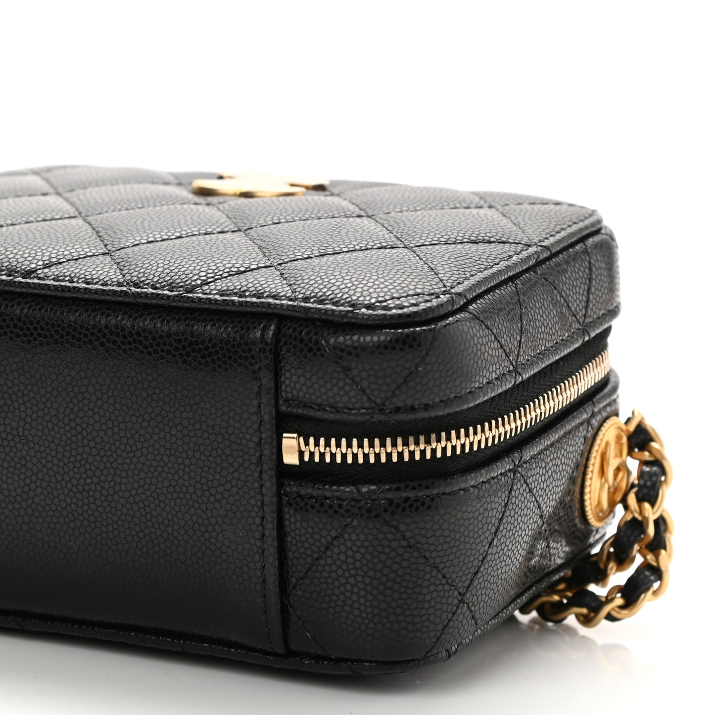 Caviar Quilted Twist Your Buttons Clutch With Chain Black