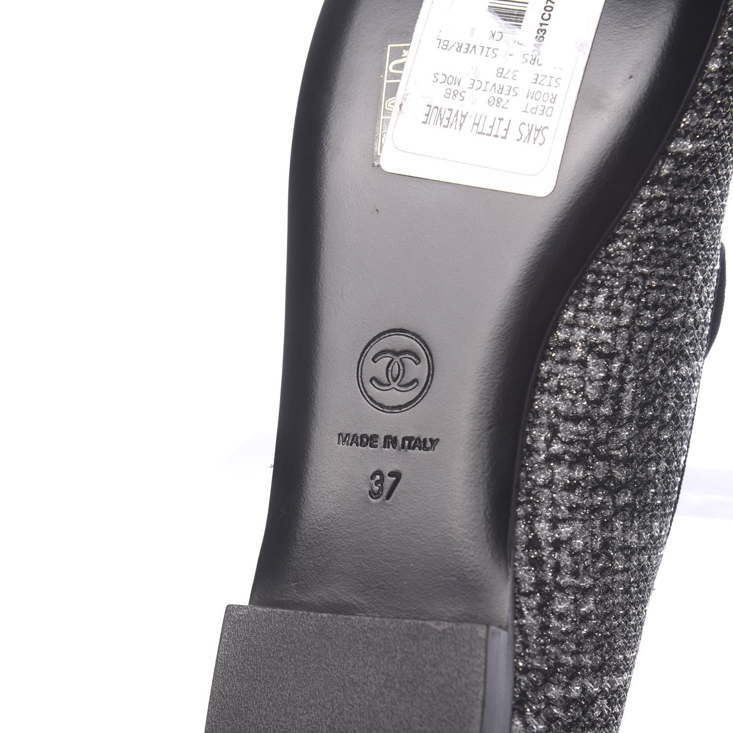 Chanel Fantasy Fabric Grosgrain CC Mocassin Loafers 37 White Black 9 of 11