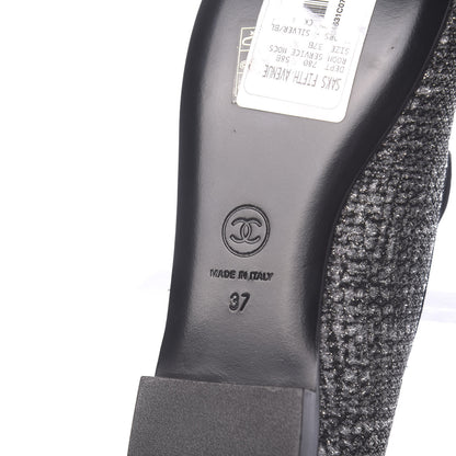 Chanel Fantasy Fabric Grosgrain CC Mocassin Loafers 37 White Black 9 of 11