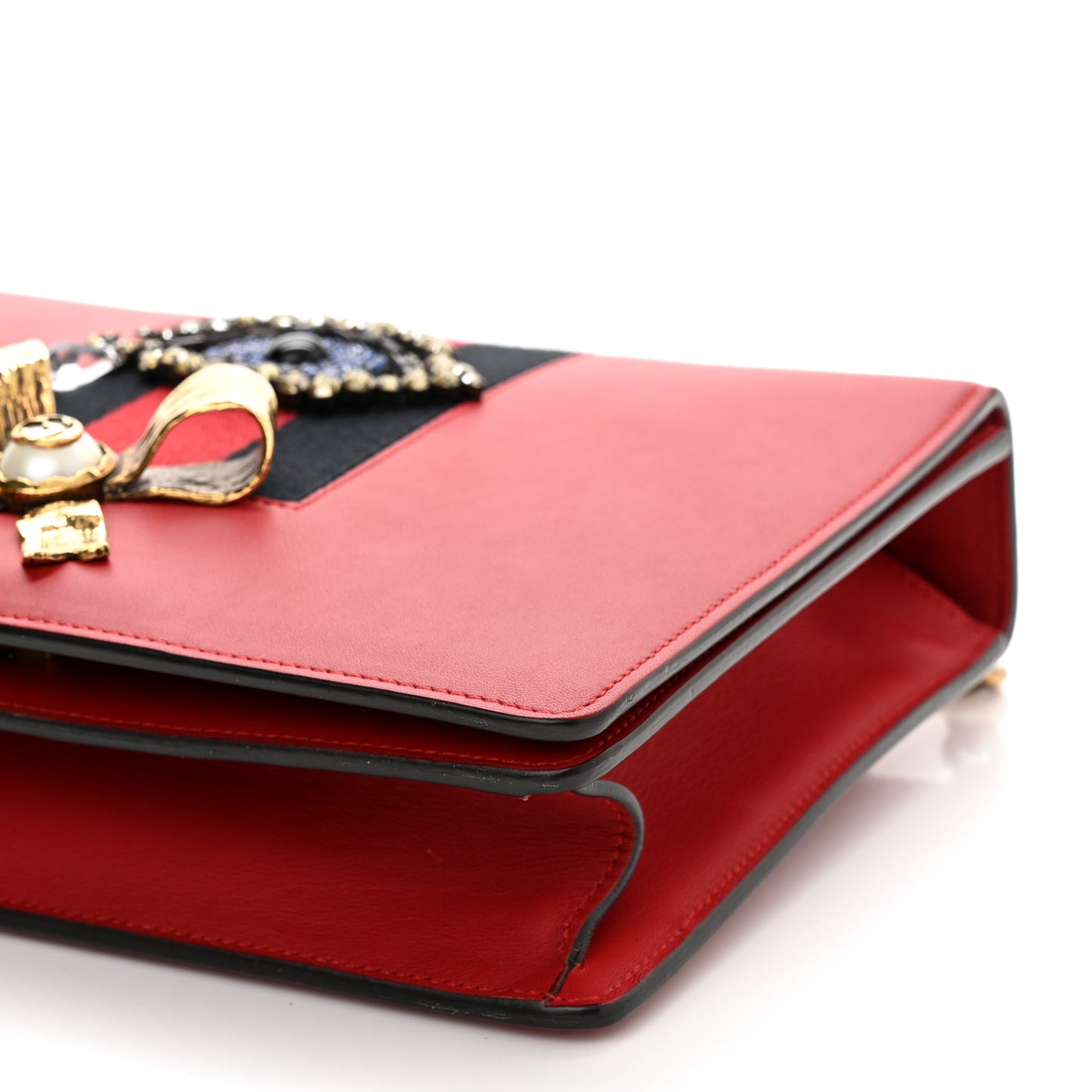 Calfskin Web Medium Peony Chain Shoulder Bag Red