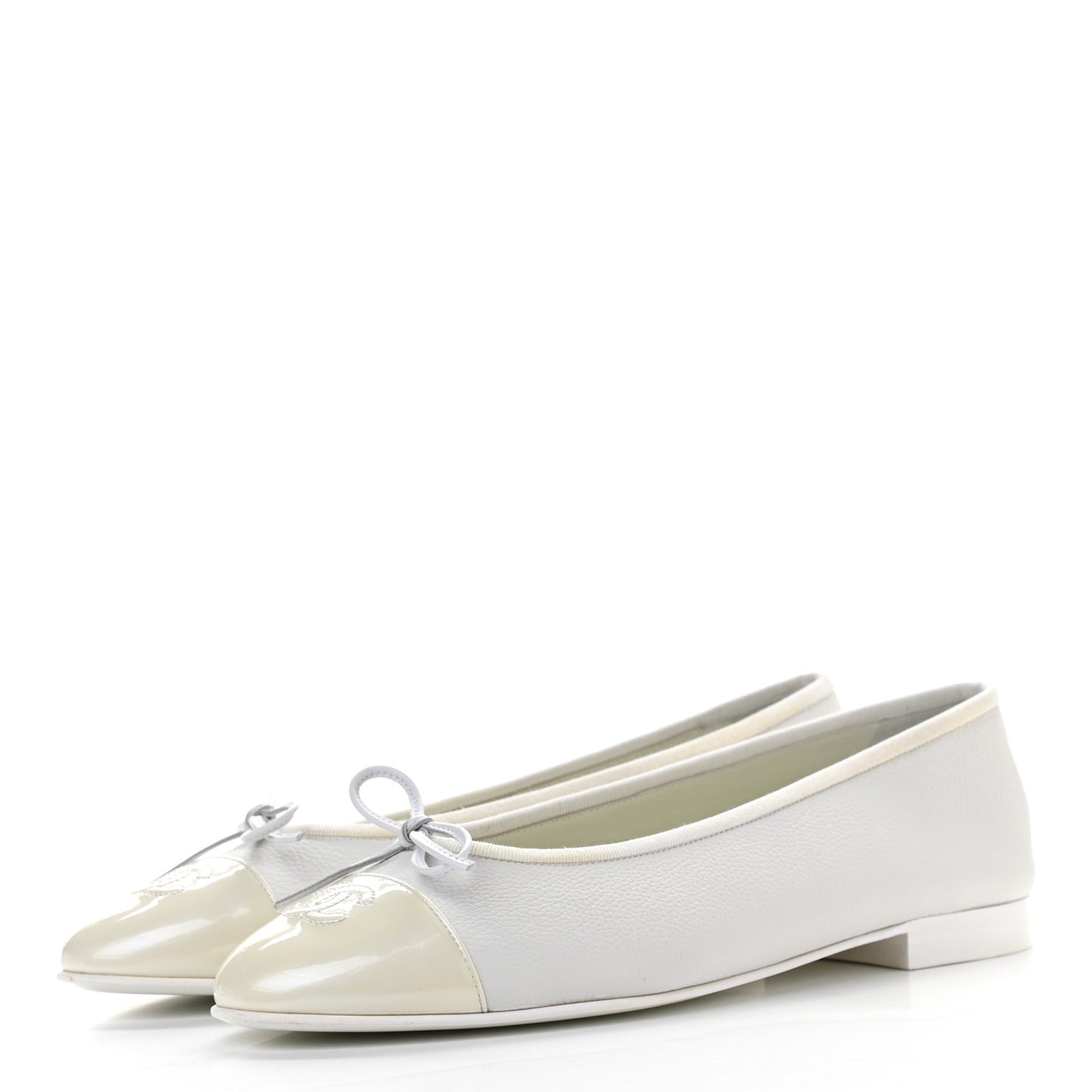 Calfskin Patent Cap Toe CC Ballerina Flats 41 White