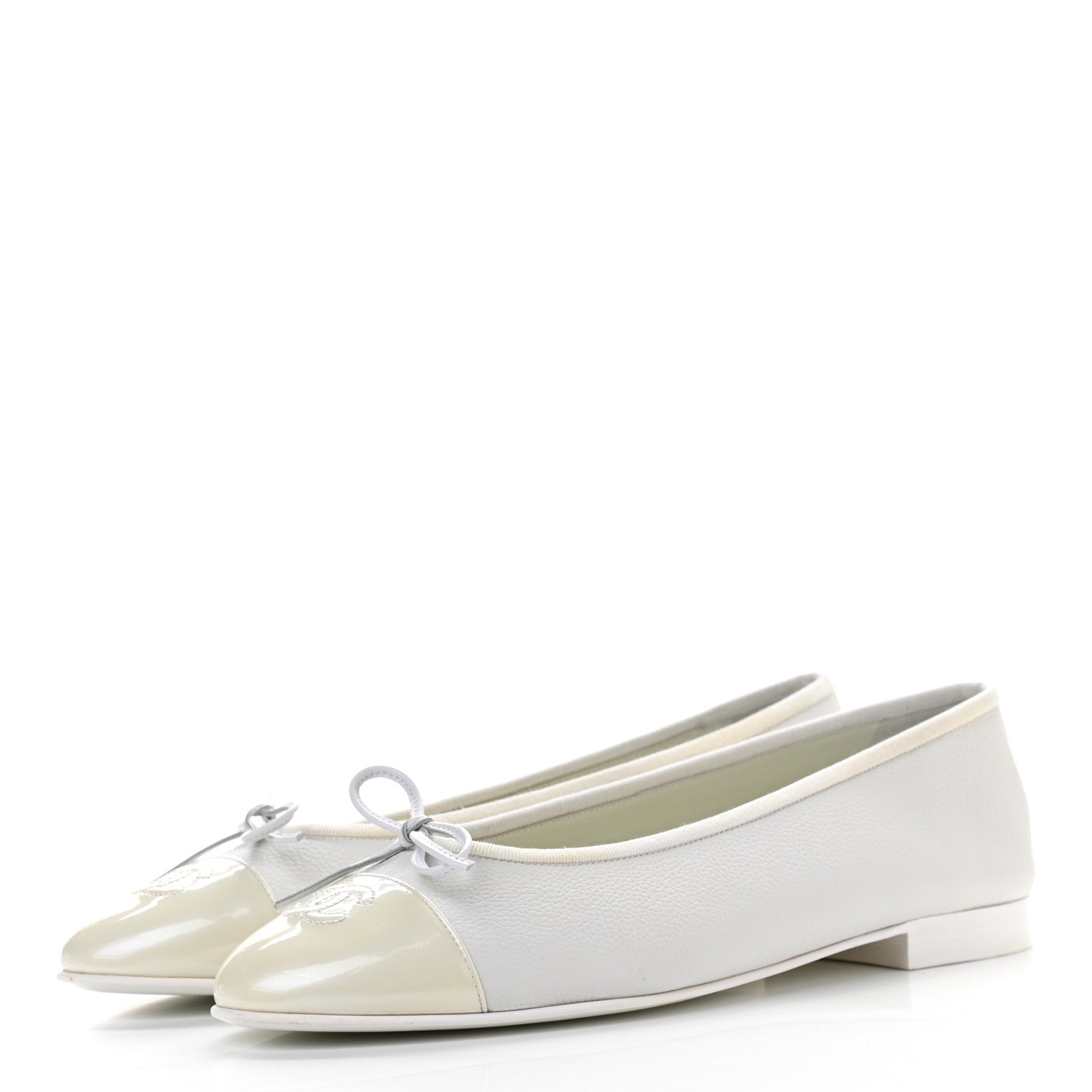 Chanel Calfskin Patent Cap Toe CC Ballerina Flats 41 White 3 of 9
