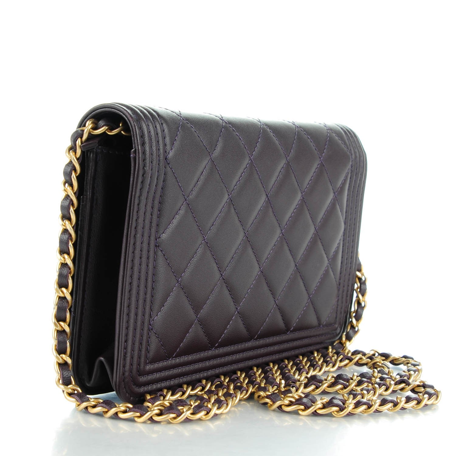Chanel Lambskin Quilted Boy Wallet On Chain WOC Dark Purple 3 of 8