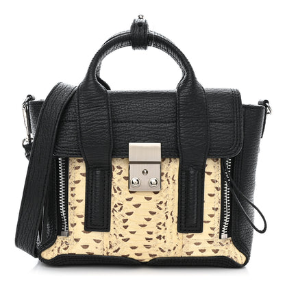3.1 Phillip Lim Textured Calfskin Elaphe Snakeskin Mini Pashli Satchel Natural Black 1 of 10