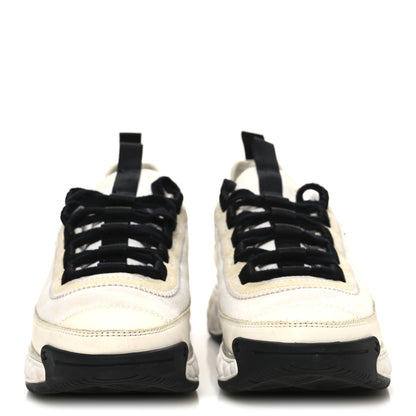 Chanel Velvet Calfskin Mixed Fibers CC Sneakers 38 Ivory Black 3 of 11