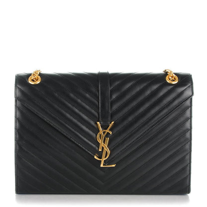 Saint Laurent Smooth Calfskin Matelasse Large Classic Monogram Satchel Black 1 of 7