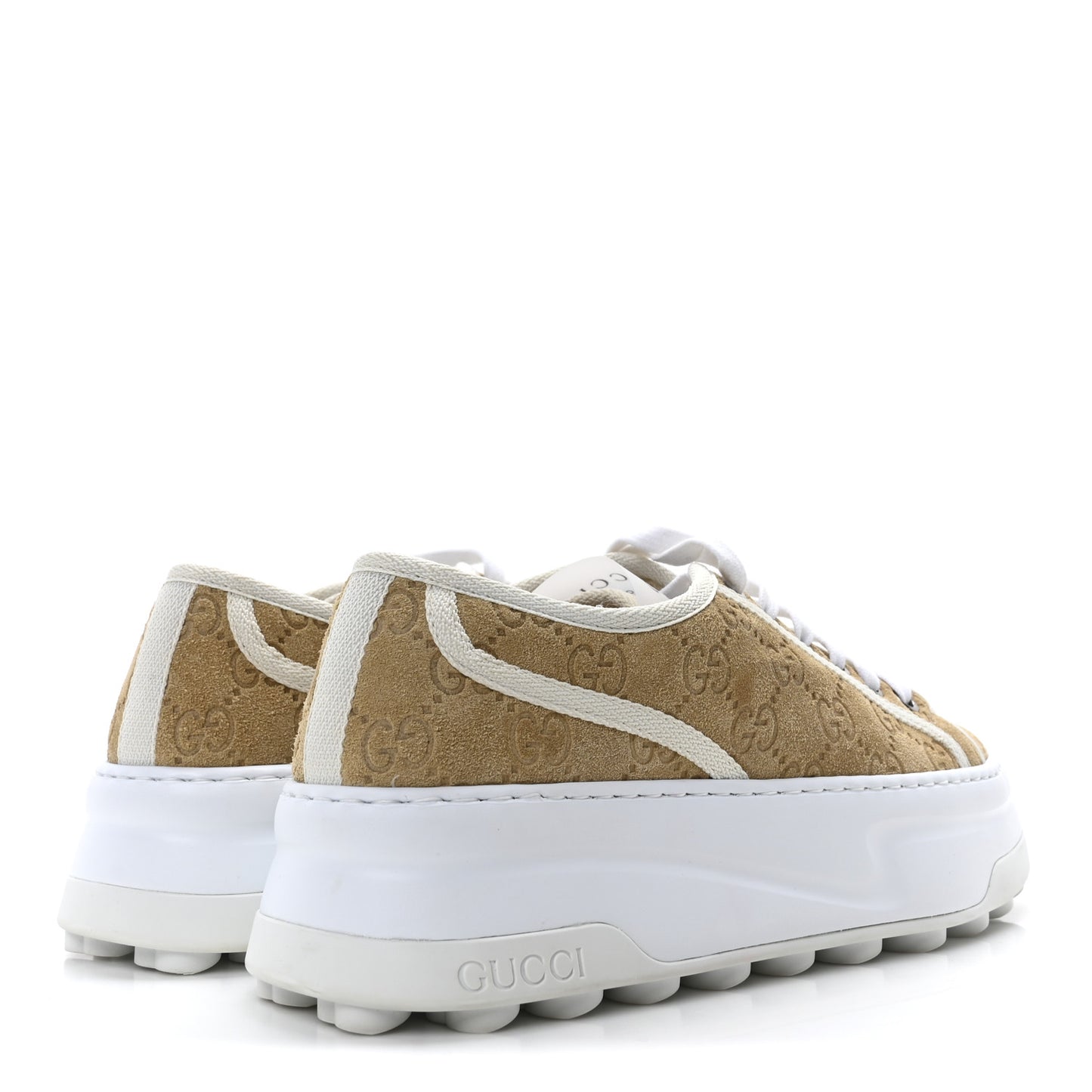 GG Monogram Suede Womens 1977 Tennis Platform 52mm Sneakers 37 Butterscotch Mystic White