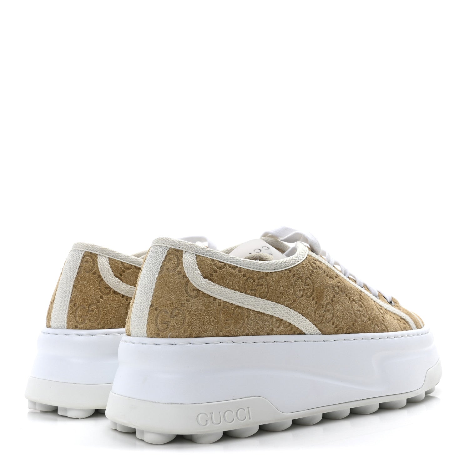 Gucci GG Monogram Suede Womens 1977 Tennis Platform 52mm Sneakers 37 Butterscotch Mystic White 5 of 9