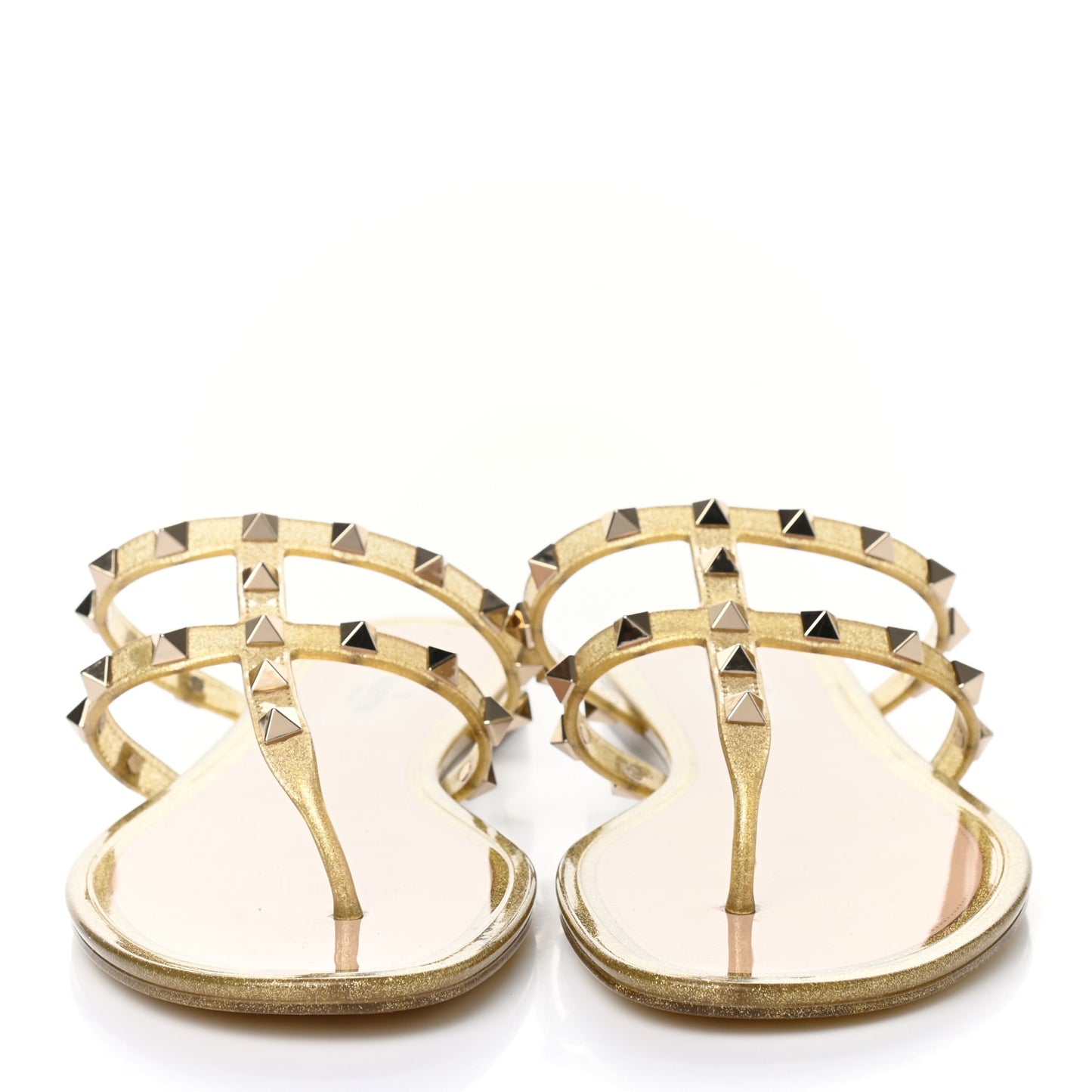 PVC Jelly Glitter Rockstud Caged Flat Thong Sandals 39 Oro