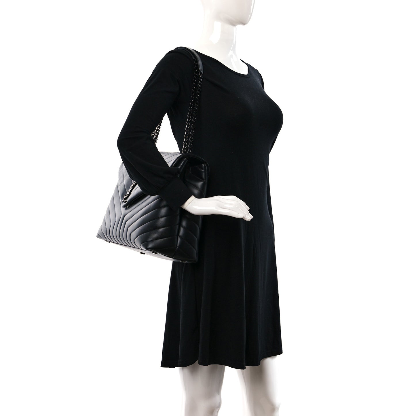 Calfskin Y Quilted Monogram Large Loulou Chain Satchel Black