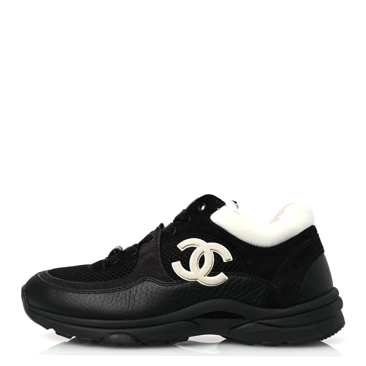 Mesh Suede Grained Calfskin Womens CC Sneakers 37 Black White
