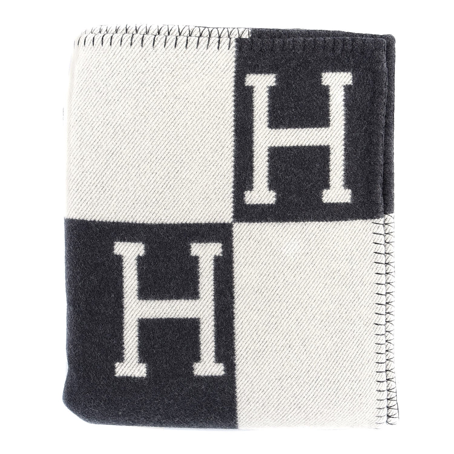 Hermes Wool Cashmere Avalon Blanket Ecru Gris Fonce 2 of 6