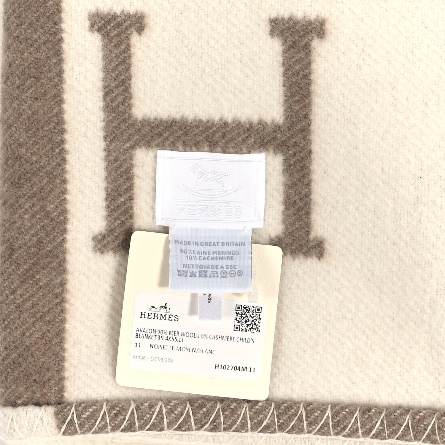 Hermes Wool Cashmere Avalon Baby Blanket Noisette Moyen White 3 of 3