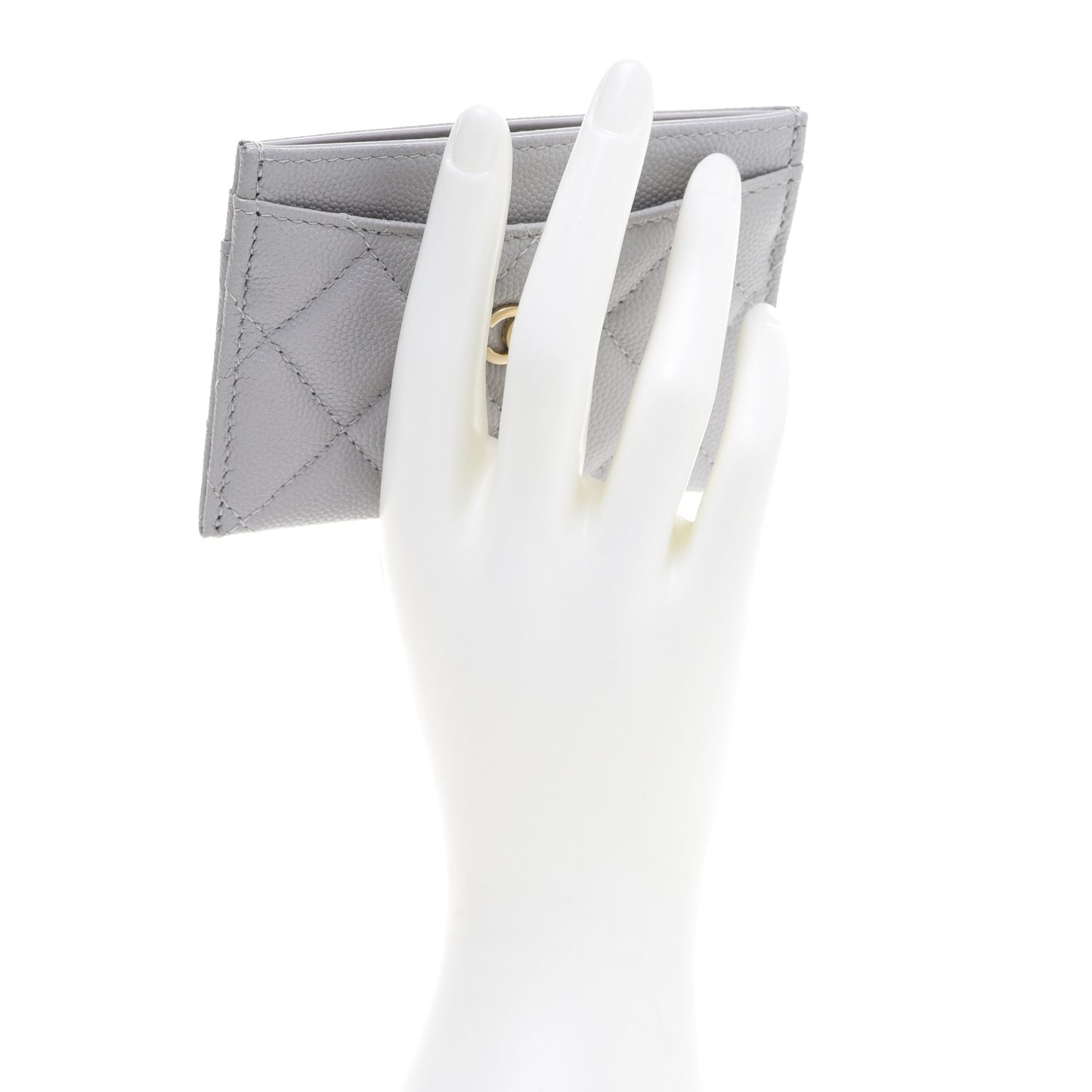 Caviar Quilted Card Holder Grey